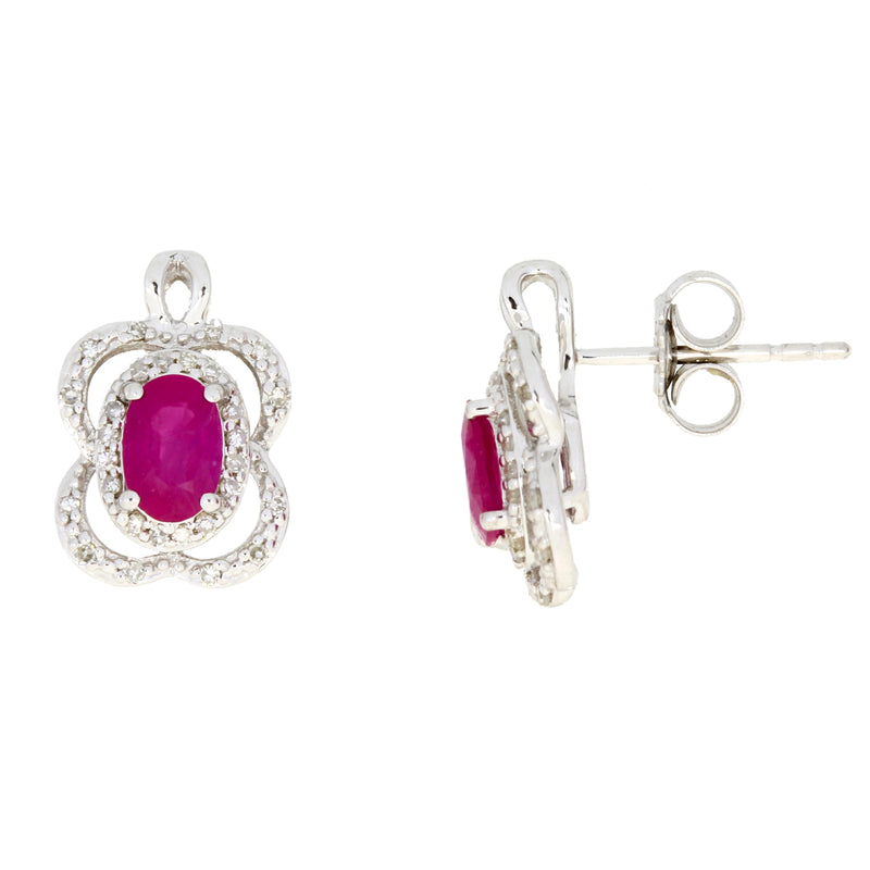 Genuine 1.37ct Ruby Diamond Earrings 14KT White Gold