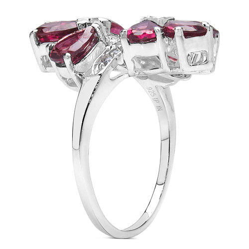 4.60 Carat Genuine Rhodolite & White Topaz .925 Sterling Silver Ring