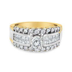 14K Yellow and White Gold 1 1/2 Cttw Round and Princess-Cut Diamond Band Ring (H-I Color, SI2-I Clarity)