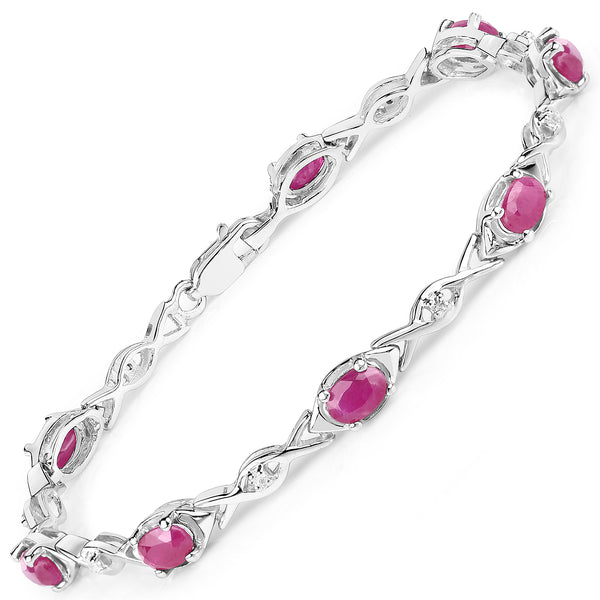 4.86 Carat Genuine Ruby & White Topaz .925 Sterling Silver Bracelet