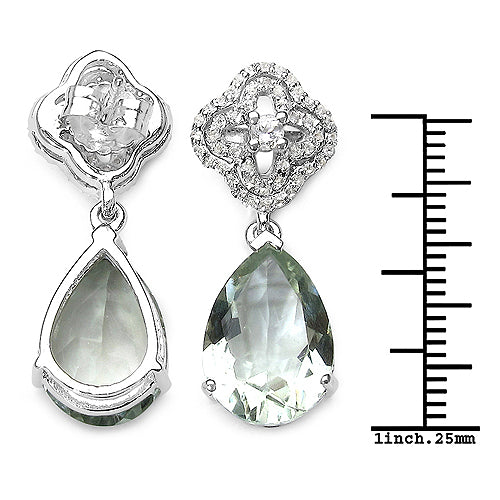 9.14 Carat Genuine Green Amethyst and White Topaz .925 Sterling Silver Earrings