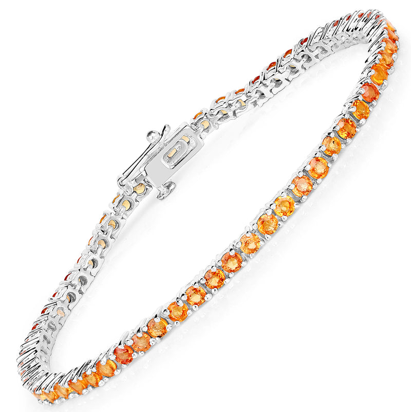 7.70 Carat Genuine Orange Sapphire .925 Sterling Silver Bracelet