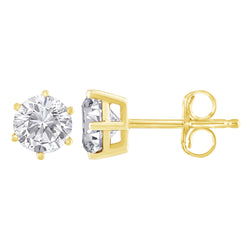 18K Yellow Gold 1-1/2 Cttw Round Brilliant-Cut Near Colorless Diamond Classic 6-Prong Stud Earrings (H-I Color, I1-I2 Clarity)