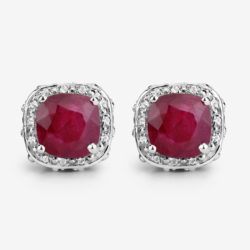 "6.12 Carat Dyed Ruby, Ruby and White Topaz .925 Sterling Silver Earrings"