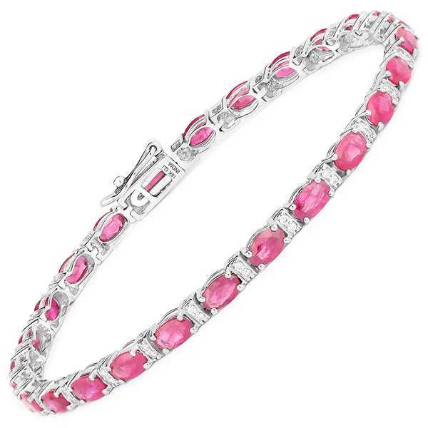 18K White Gold 7.29 Carat Genuine Ruby and White Diamond Bracelet