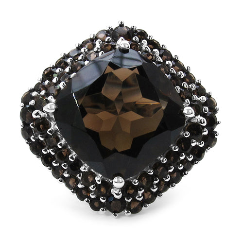 13.33 Carat Genuine Smoky Quartz .925 Sterling Silver Ring