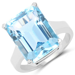 13.70 Carat Genuine Blue Topaz .925 Sterling Silver Ring