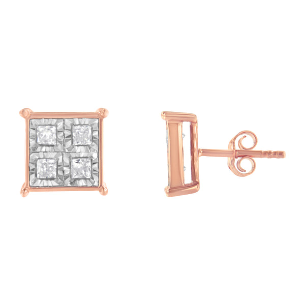 Rose Gold Plated Sterling Silver Diamond Composite Stud Earrings (3/4 cttw, J-K Color, I1-I2 Clarity)