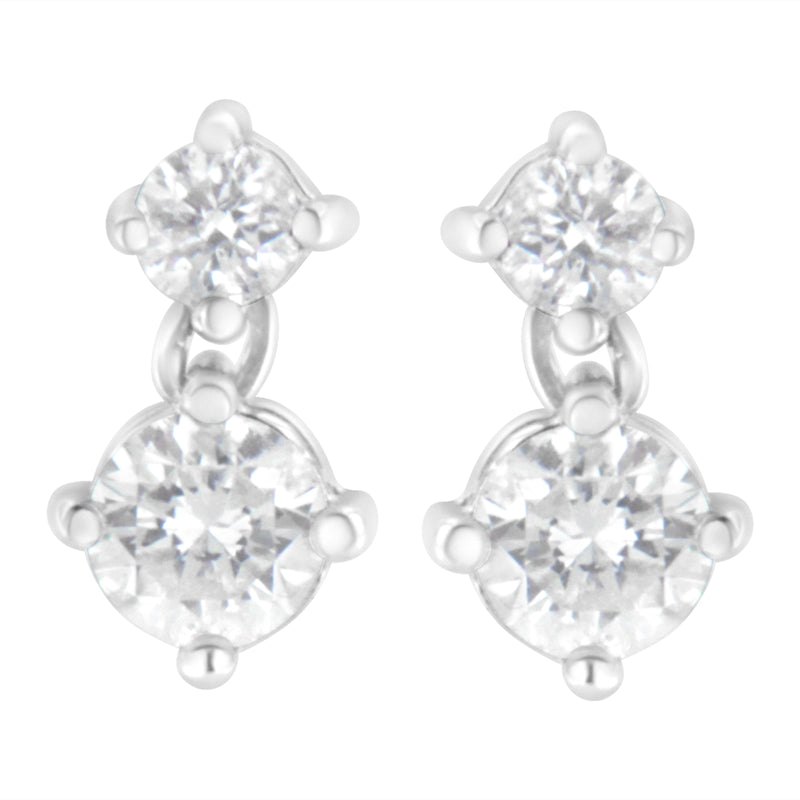 14K White Gold 1 cttw Double Diamond Stud Earrings (H-I Clarity, SI2-I1 Color)