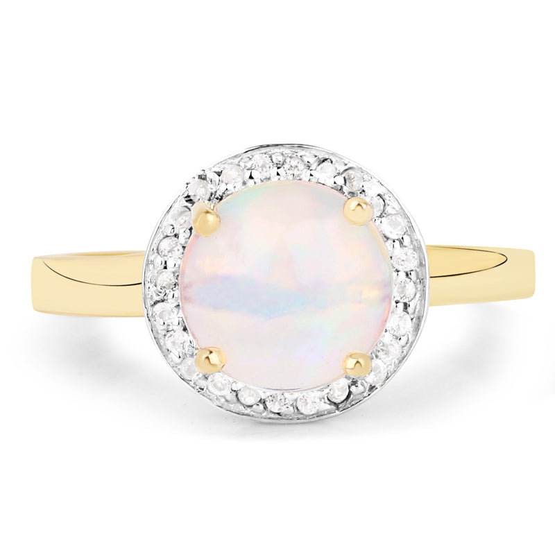0.95 Carat Genuine Ethiopian Opal and White Topaz .925 Sterling Silver Ring