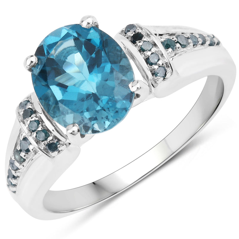 2.72 Carat Genuine London Blue Topaz and Blue Diamond .925 Sterling Silver Ring