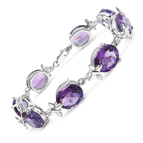 34.00 Carat Genuine Amethyst .925 Sterling Silver Bracelet