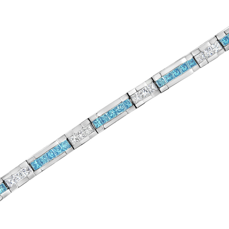 14K White Gold 6 1/3 Cttw White and Treated Blue Diamond Tennis Bracelet (H-I Color, SI1-SI2 Clarity) - 7.25"