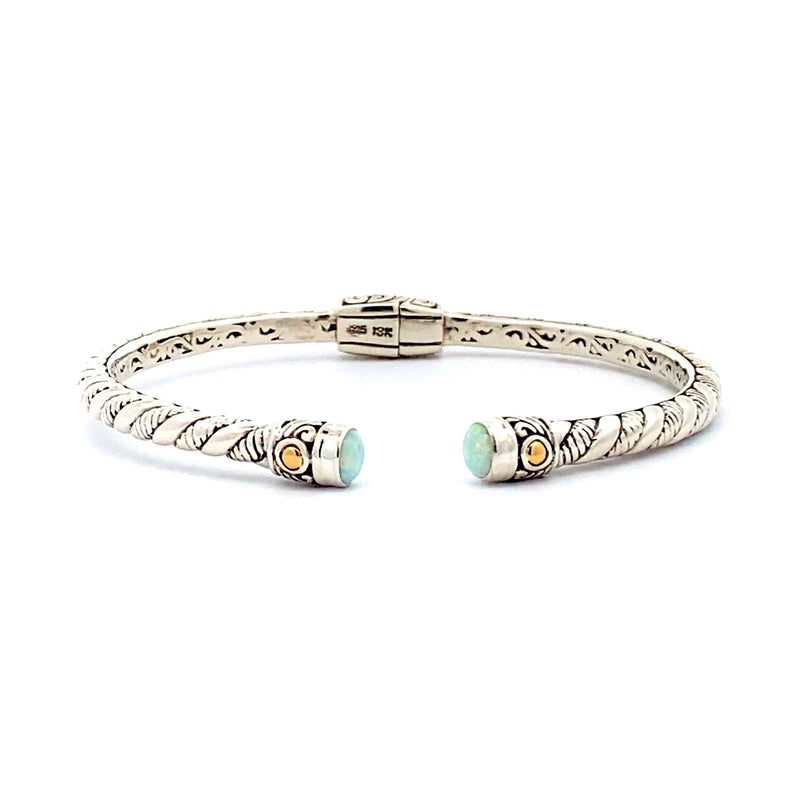 Natural Opal Bangle Bracelet Sterling Silver 18KT Gold