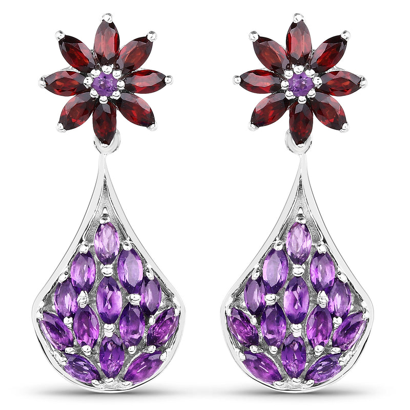 3.80 Carat Genuine Amethyst, Garnet and Amethyst .925 Sterling Silver Earrings