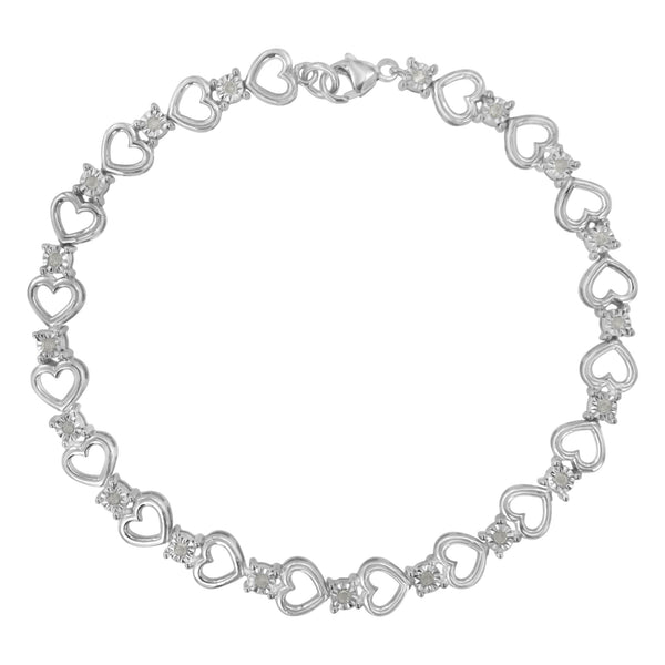 Sterling Silver Diamond Heart Link Bracelet (1/4 cttw, I-J Color, I3 Clarity)