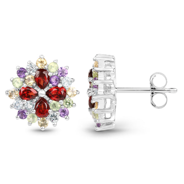 2.78 Carat Genuine Multi Stone .925 Sterling Silver Earrings