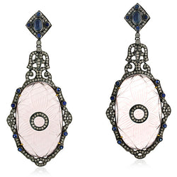 Rose Quartz Dangle Earrings 18k Gold Sterling Silver Pave Diamond Jewelry
