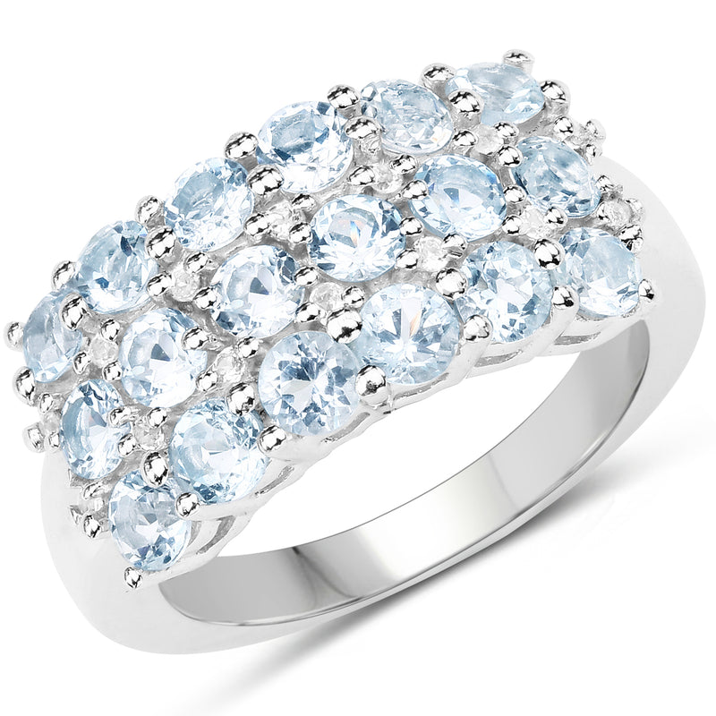 2.29 Carat Genuine Blue Topaz & White Topaz .925 Sterling Silver Ring