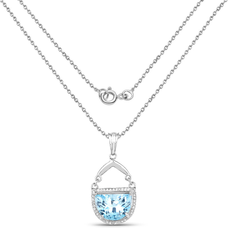 4.08 Carat Genuine Swiss Blue Topaz & White Topaz .925 Sterling Silver Pendant