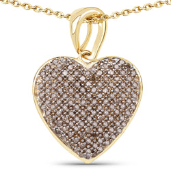 14K Yellow Gold Plated 0.68 Carat Genuine Champagne Diamond .925 Sterling Silver Heart Shape Pendant