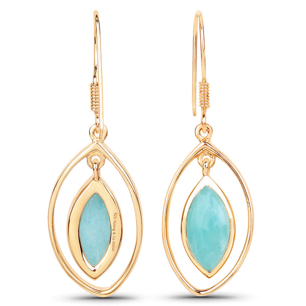 18K Yellow Gold Plated 6.96 Carat Genuine Amazonite .925 Sterling Silver Earrings