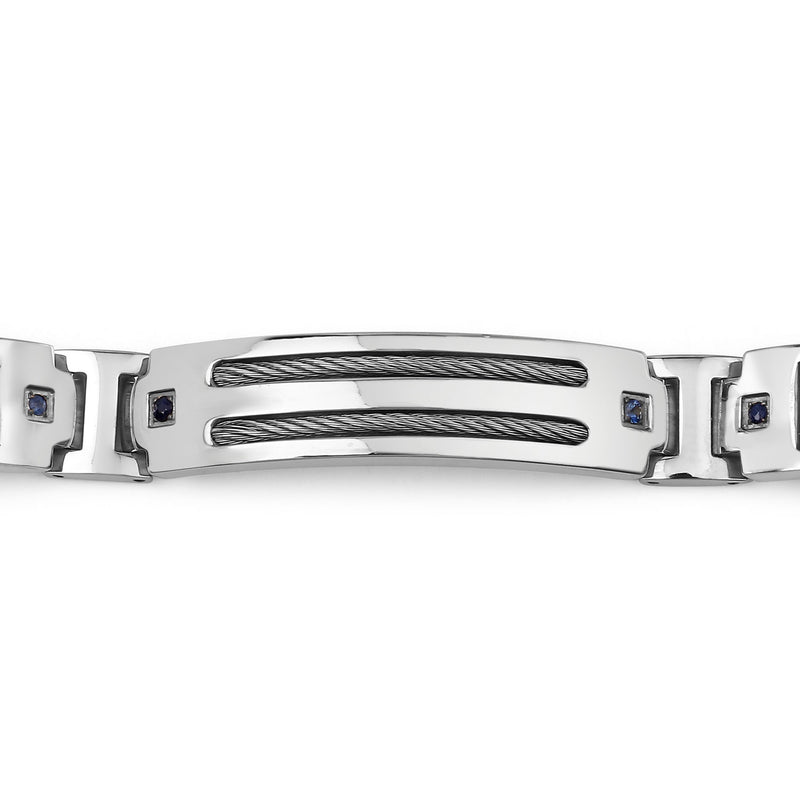 Titanium Men's Bracelet, Mens Titanium Bracelet with Silver Plated Steel Inlay, 0.48ctw. Natural Blue Sapphire Rounds