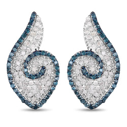 0.91 Carat Genuine Blue Diamond and White Diamond .925 Sterling Silver Earrings