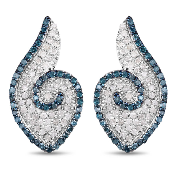 0.91 Carat Genuine Blue Diamond and White Diamond .925 Sterling Silver Earrings