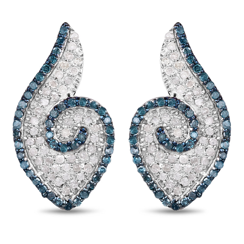 0.91 Carat Genuine Blue Diamond and White Diamond .925 Sterling Silver Earrings