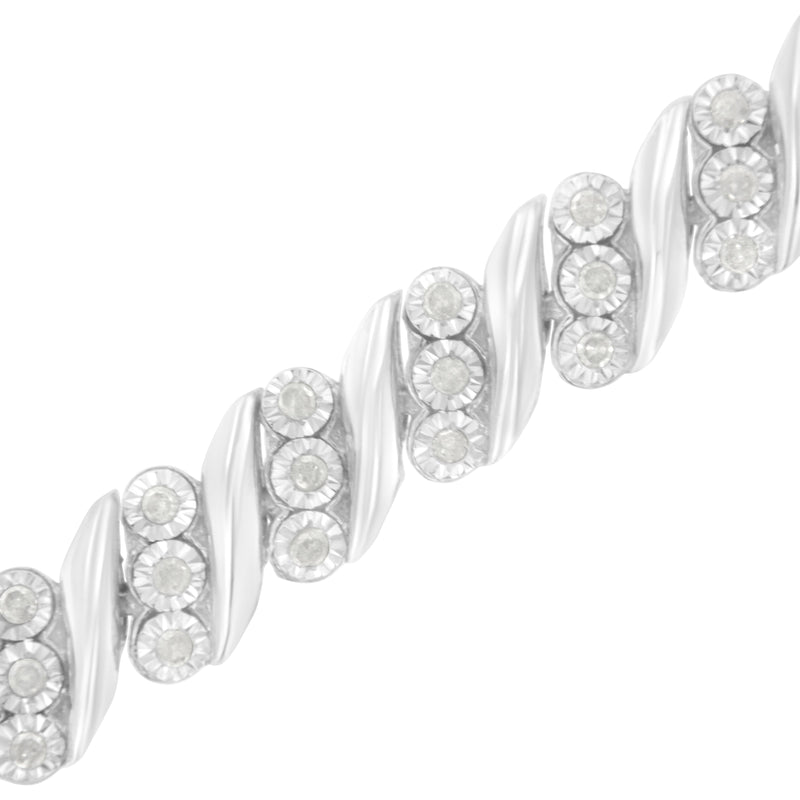 .925 Sterling Silver 3-Stone Row Diamond "S" Link Bracelet (1 cttw, I-J Color, I3 Clarity) - Size 7.5"