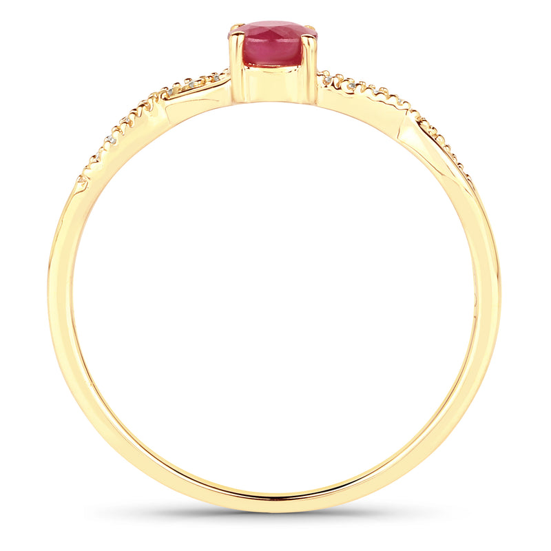 0.35 Carat Genuine Ruby and White Diamond 14K Yellow Gold Ring