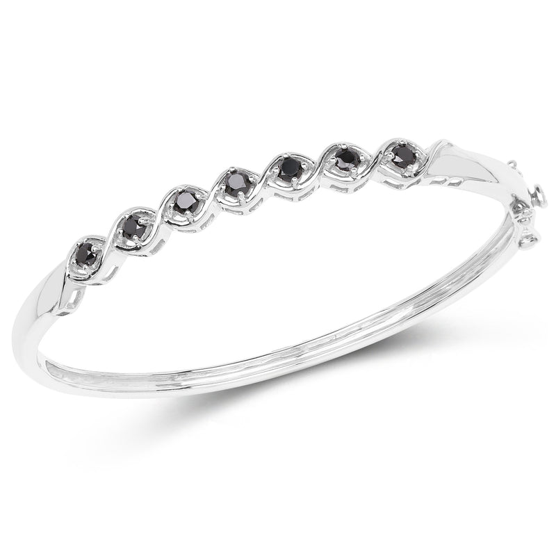 1.03 Carat Genuine Black Diamond .925 Sterling Silver Bangle