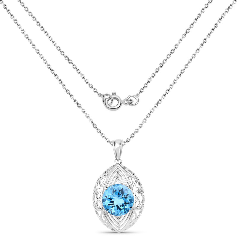 7.50 Carat Genuine Swiss Blue Topaz .925 Sterling Silver Pendant