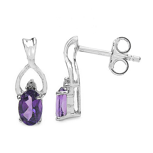 0.87 Carat Genuine Amethyst & White Topaz .925 Sterling Silver Earrings