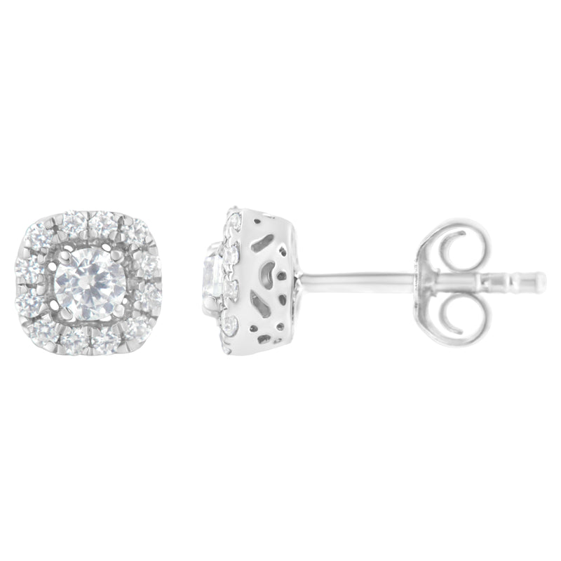 .925 Sterling Silver 1/2 cttw Brilliant Round-Cut Diamond Solitaire with Halo Stud Earring (I-J, I2-I3)