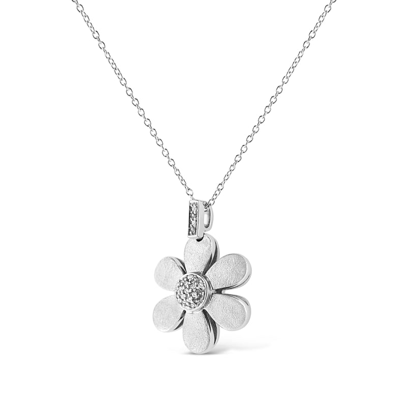 .925 Sterling Silver Pave-Set Diamond Accent Flower 18" Pendant Necklace (I-J Color, I1-I2 Clarity)
