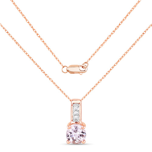 1.08 Carat Genuine Kunzite and White Zircon 10K Rose Gold Pendant