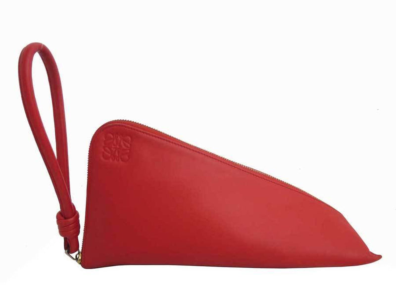 Loewe LOEWE Pouch Anagram Red Leather Clutch Bag Second Ladies