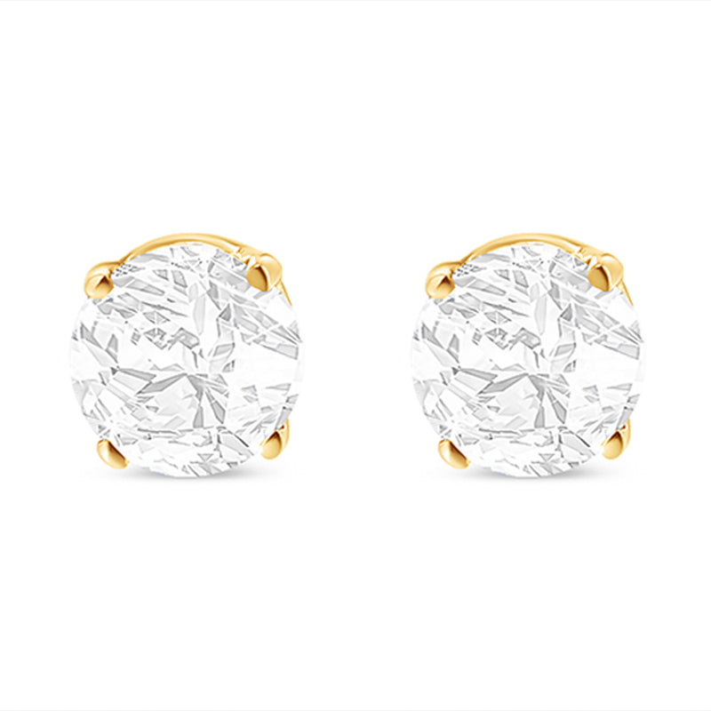 10K Yellow Gold over .925 Sterling Silver 1.00 Cttw Round Brilliant-Cut Diamond Classic 4-Prong Stud Earrings with Screw Backs (J-K Color, I2-I3 Clarity)