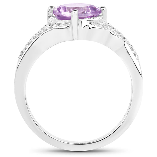 1.32 Carat Genuine Amethyst & White Topaz .925 Sterling Silver Ring