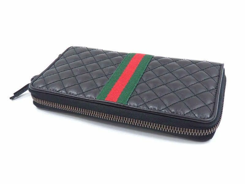 Gucci Round Zipper Wallet Offidia Ladies Black Leather Canvas 536450 2149 GG Marmont Quilted Web Shelly Webbing Line Double G