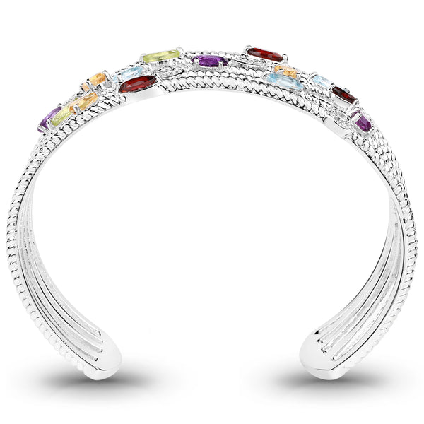 3.97 Carat Genuine Multi Stones .925 Sterling Silver Cuff Bangle