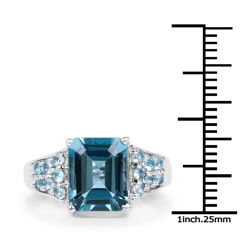 4.39 Carat Genuine London Blue Topaz and Swiss Blue Topaz .925 Sterling Silver Ring