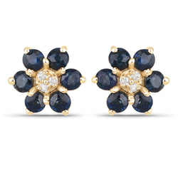 0.50 Carat Genuine Blue Sapphire and White Diamond 10K Yellow Gold Earrings