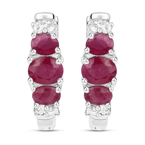 1.66 Carat Genuine Johnson Ruby and White Topaz .925 Sterling Silver Earrings