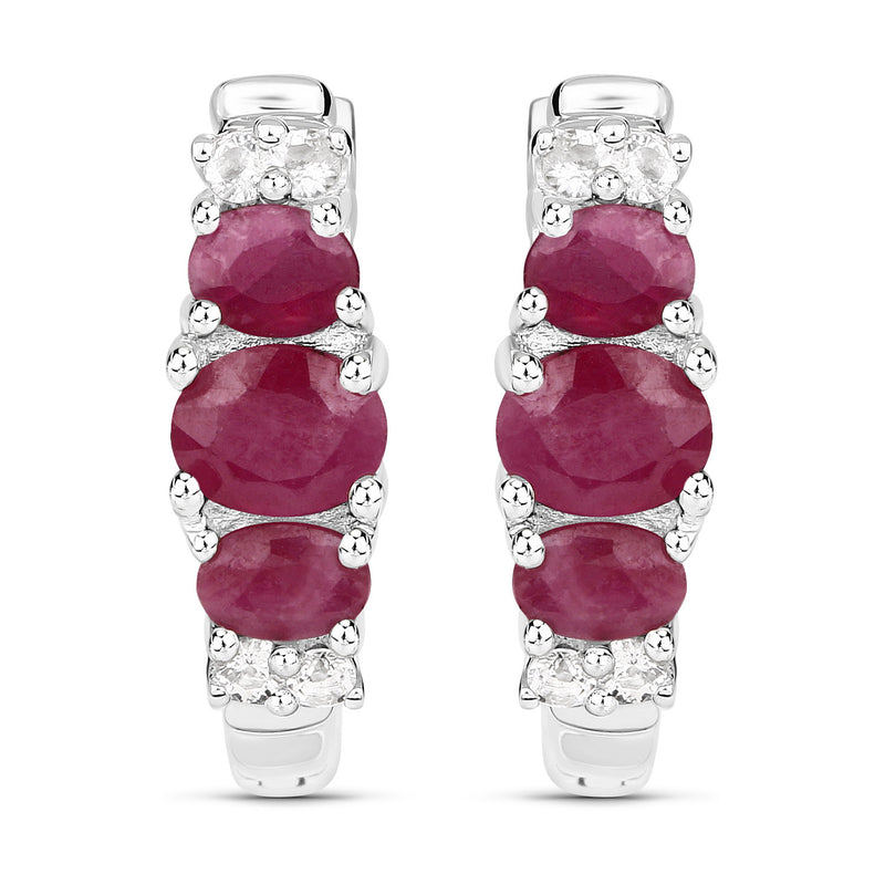 1.66 Carat Genuine Johnson Ruby and White Topaz .925 Sterling Silver Earrings