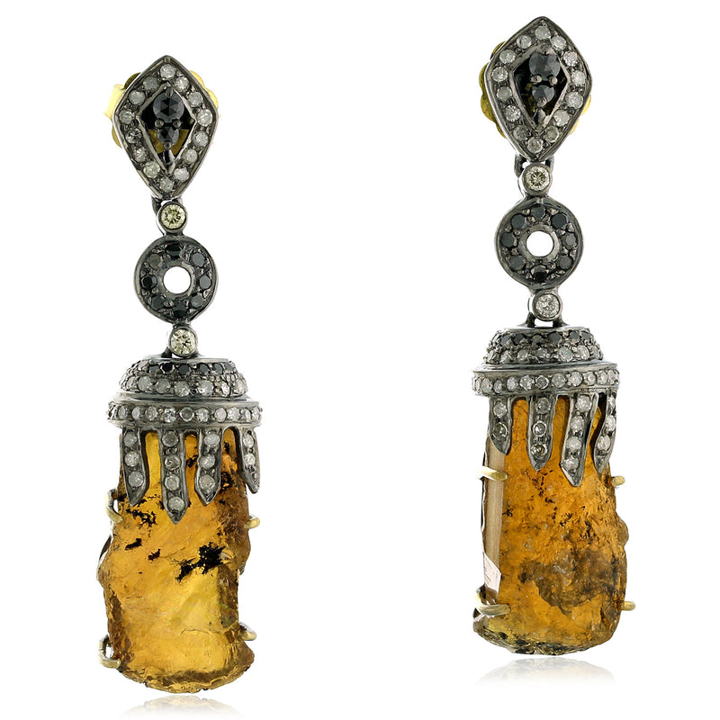 Multi Sapphire Pave Diamond Dangle Earrings Gold Sterling Silver Jewelry