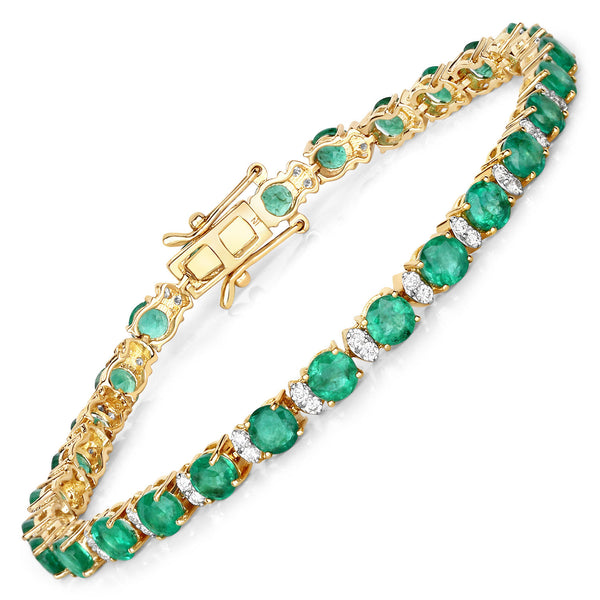 7.06 Carat Genuine Zambian Emerald and White Diamond 18K Yellow Gold Bracelet