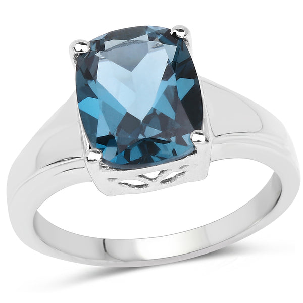 3.50 Carat Genuine London Blue Topaz .925 Sterling Silver Ring